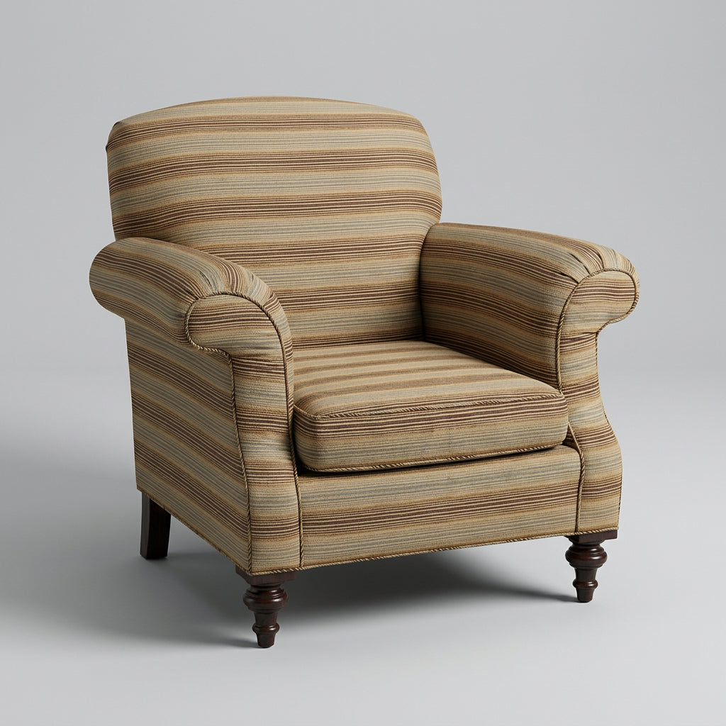 Traditional Upholstered Club-Style Striped Armchair