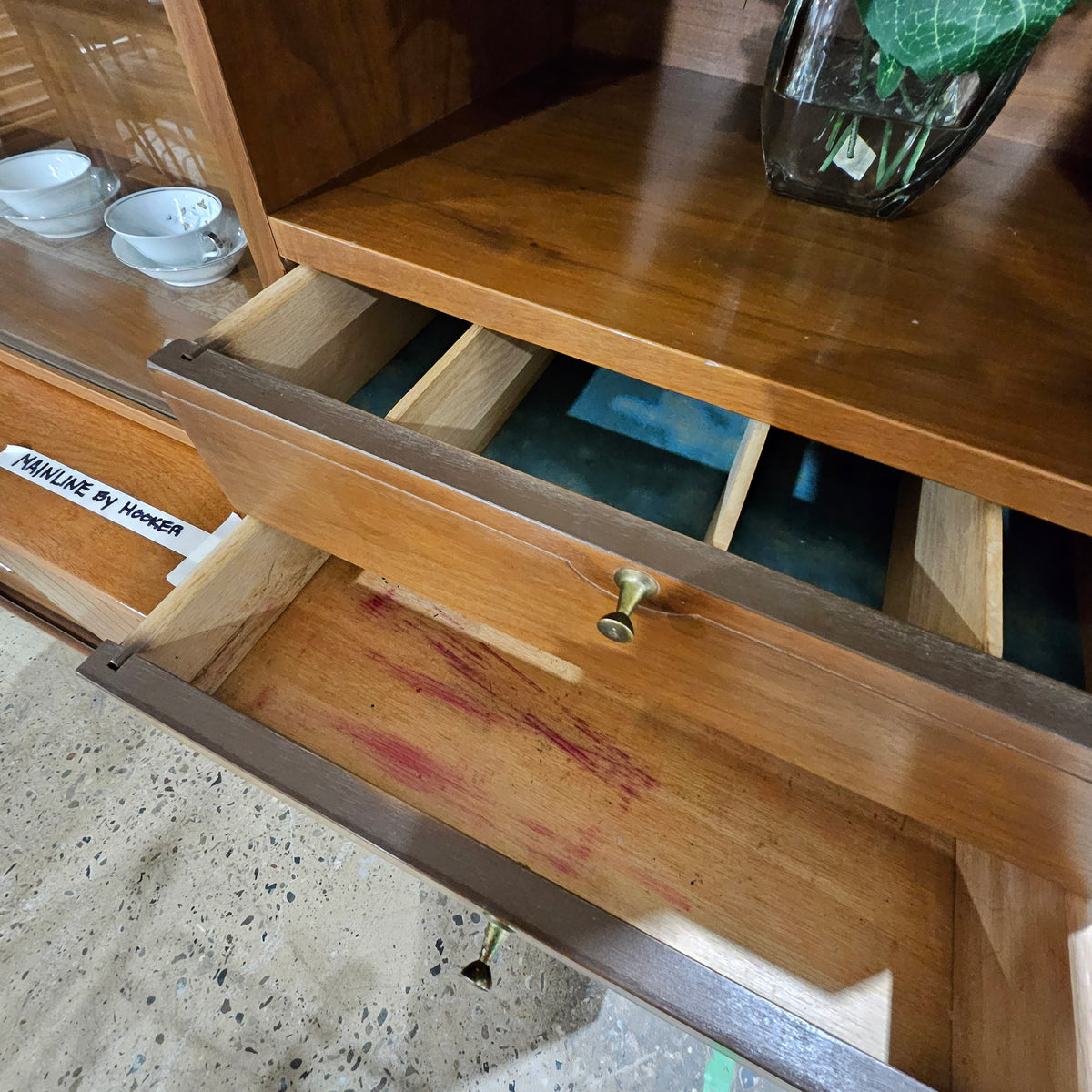 Mid-Century Modern Walnut Display Cabinet Hutch by Hooker Furniture
