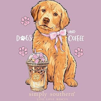 Simply Southern Dogs and Coffee - Golden Retriever - Pink Bow - Adult Long Sleeve