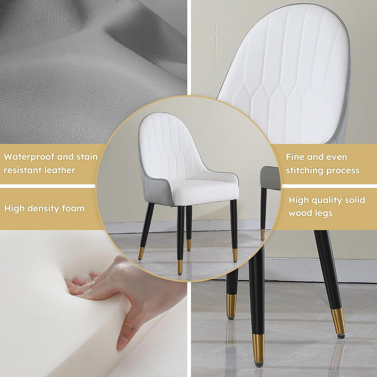 Modern Faux PU Chair with Solid Wood Chair Legs