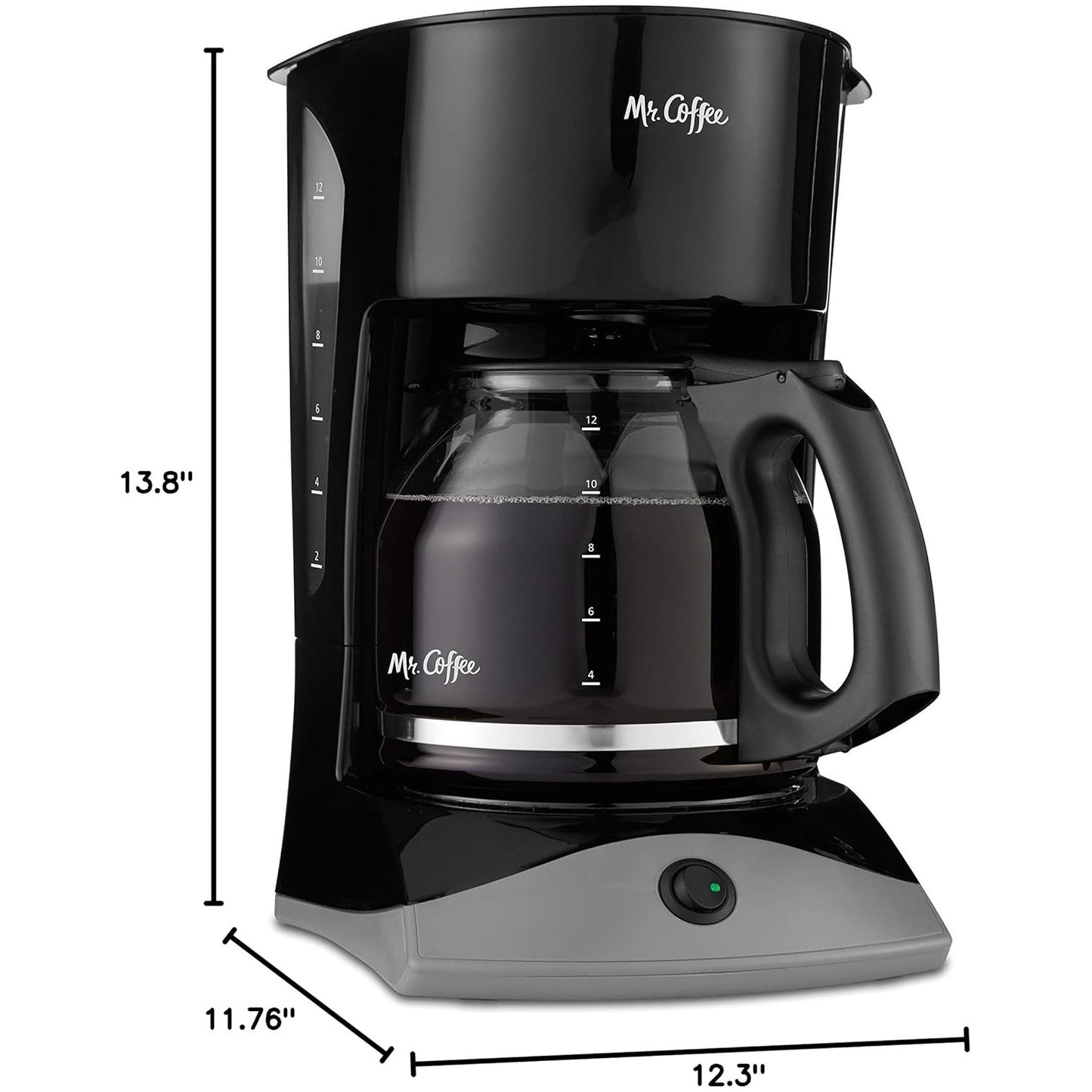 Mr. Coffee Black Coffee Maker, 12 Cups, with Auto Pause and Glass Carafe
