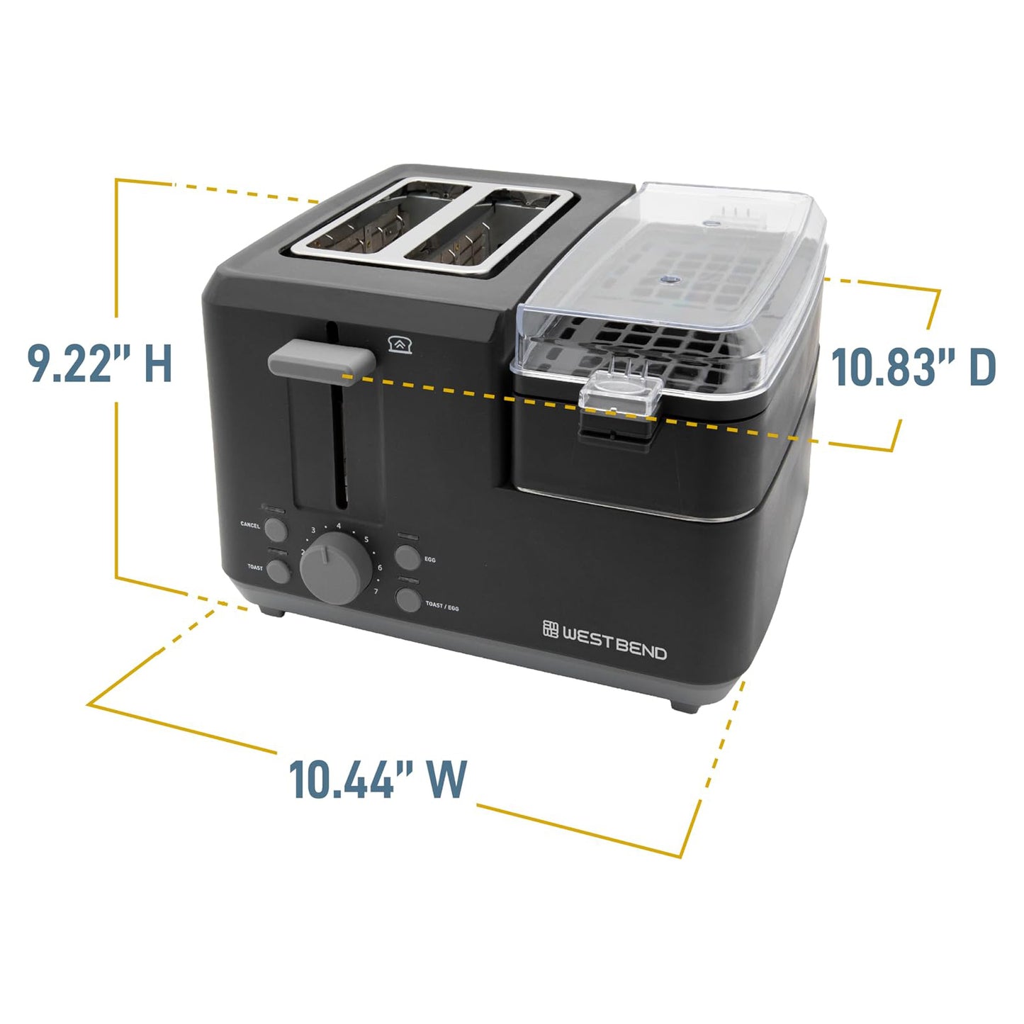 (New) West Bend Breakfast Station 2-Slice Toaster and Egg Cooker/Poacher with Removable Pre-Cooked Meat and Vegetable Warming Tray for Perfect Breakfast Sandwiches, 1200-Watts