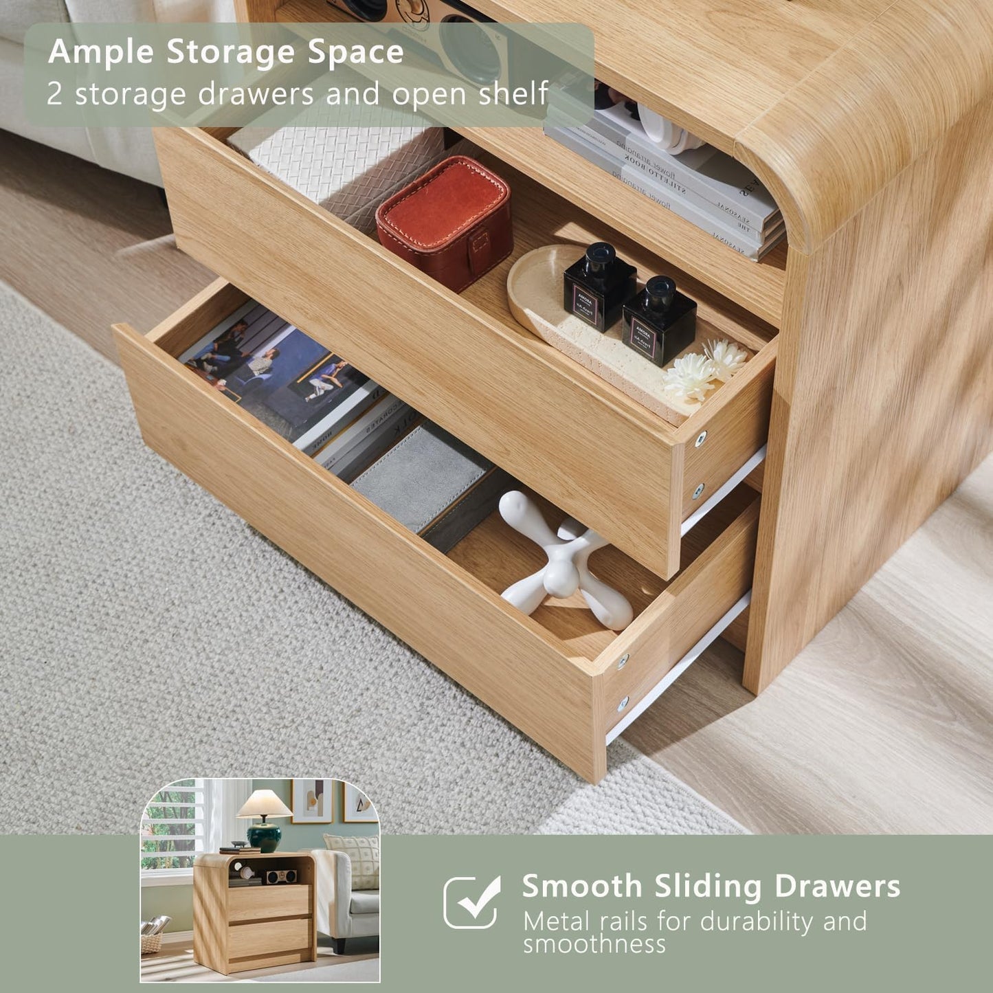Aitjunz 25" Tall Modern Nightstand with Charging Station
