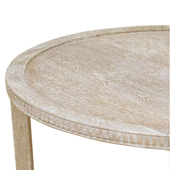 Mango Wood Coffee Table New White Wash Finish Warm Minimalist with Shelf