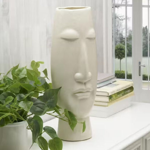Matte Eggshell Ceramic Face Vase