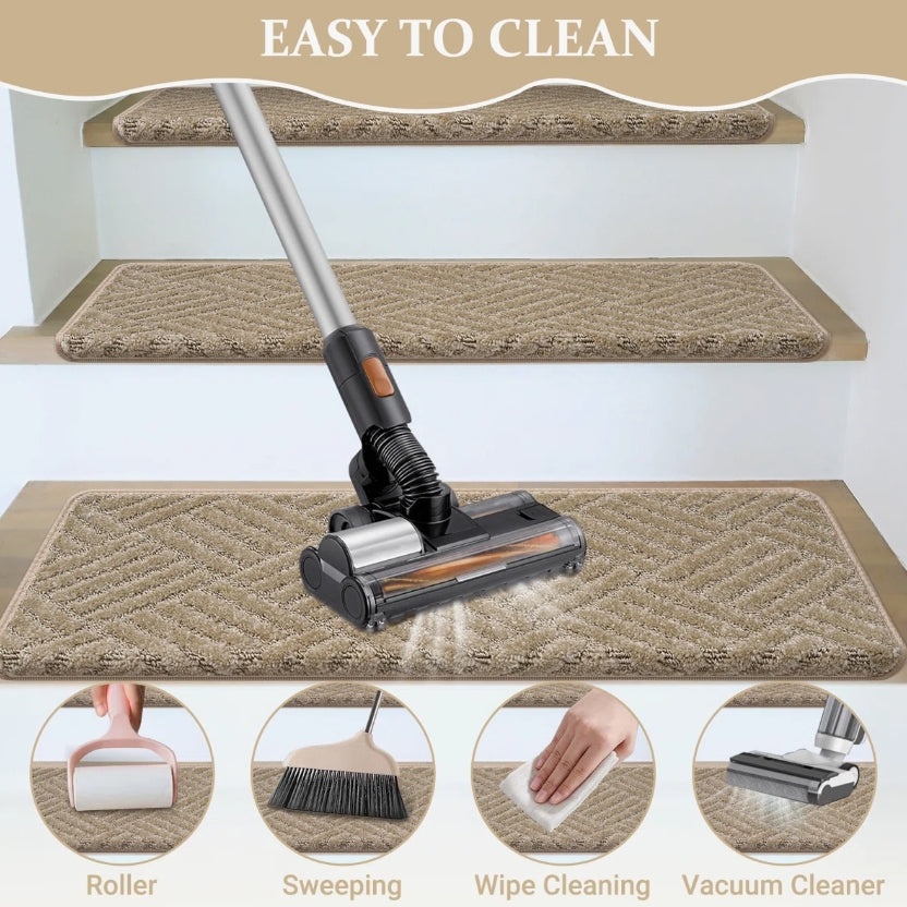 (New) Bullnose Carpet Non Slip Stair Treads, Stair Step Rugs (Set of 15)