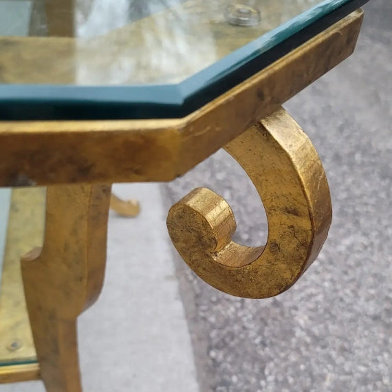 Swaim Hollywood Regency Gilded Iron and Two-Tier Beveled Glass Top Cocktail Table