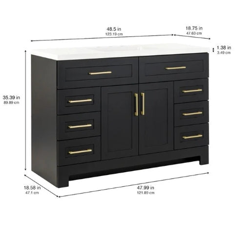 Cauley 48-in Black Single Sink Bathroom Vanity with White Cultured Marble Top