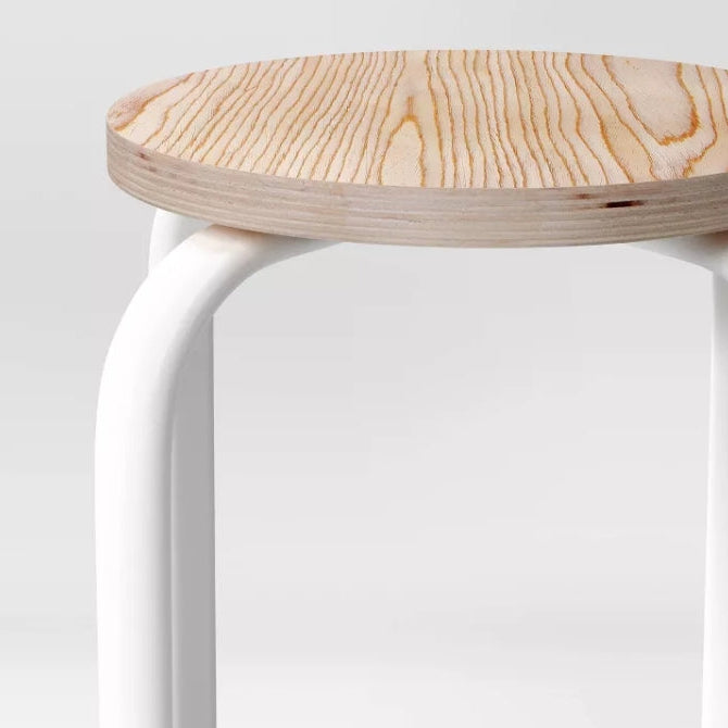 Set of 2 Plywood with Metal Base Stacking Stool White