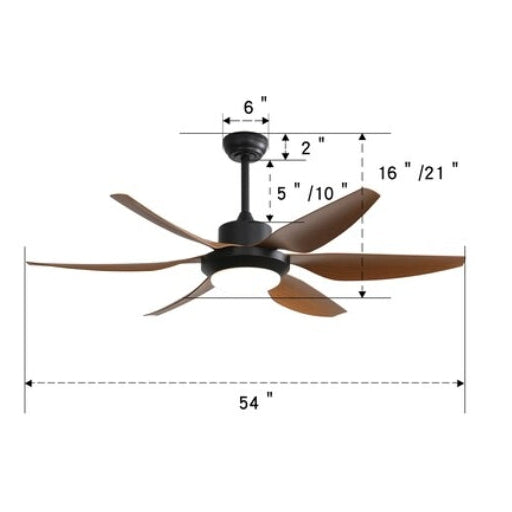 Flynama Ceiling Fan 54-in Black with ABS Blades LED Ceiling Fan With Light 6 -Blade