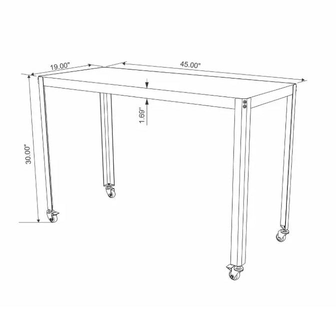 45" Rolling Metal Computer Desk Chalk White