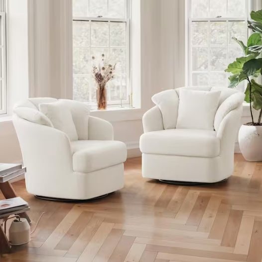 Rowena Oversized Beige Fabric Upholstered Swivel Accent Chair