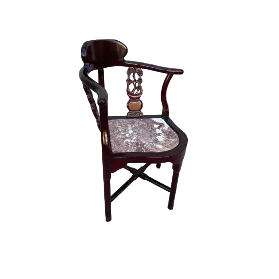 Vintage Chinoiserie Rosewood Horseshoe Arm Chairs