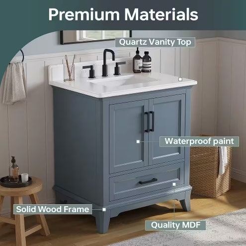 Rawsonville Single Sink Freestanding Steel Blue Bath Vanity