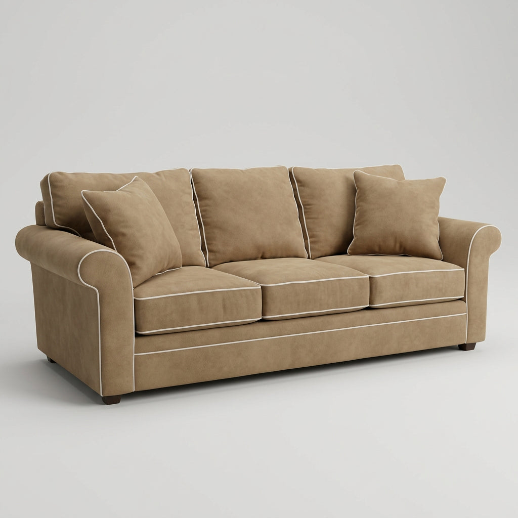Tan Three-Seat Microfiber Sofa