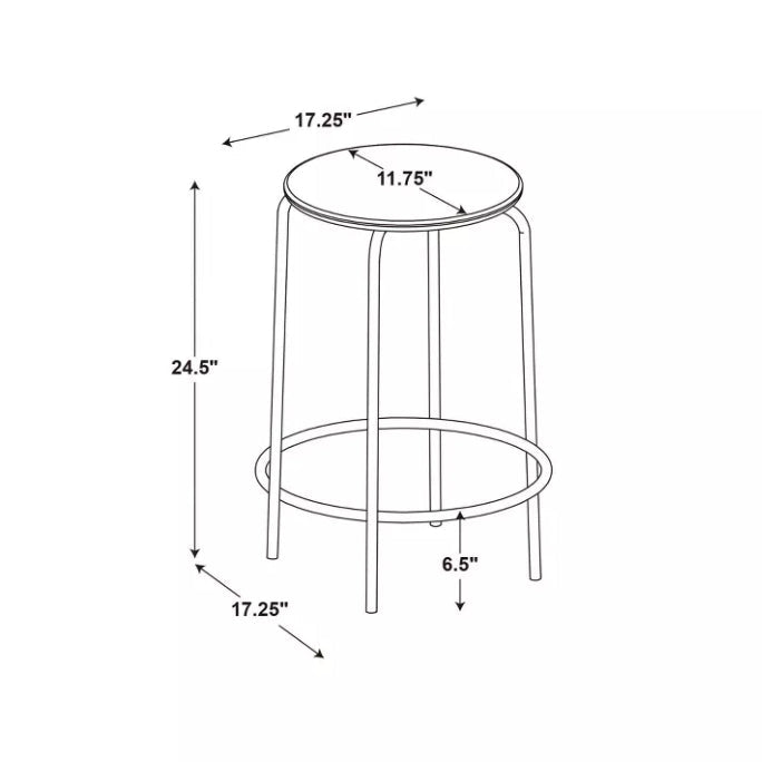 Set of 2 24" Wood and Metal Base Backless Counter Height Barstool Stool