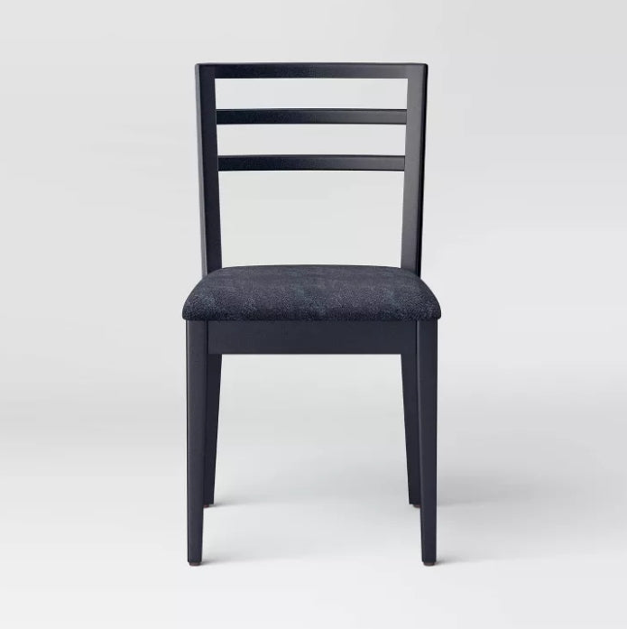 (New) Set of 2 Ladder Back Dining Chair With Padded Seat Black