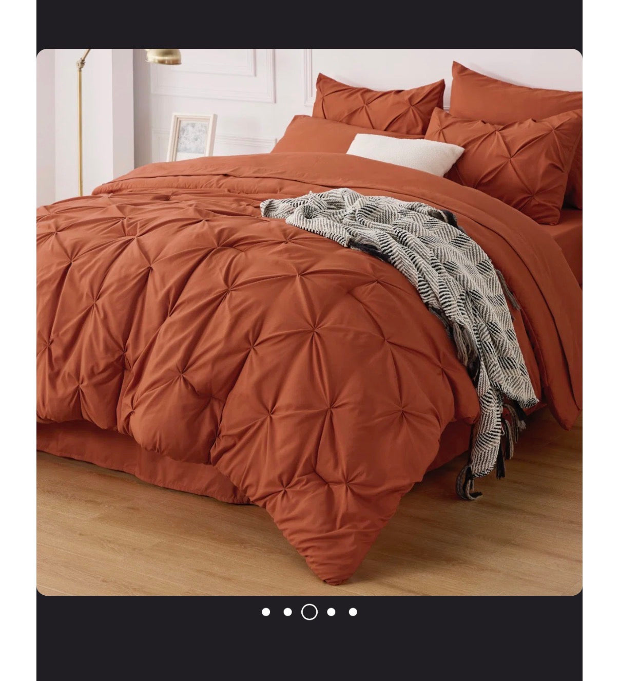 Bedsure Queen Pintuck Bed-in-a-Bag Burnt Orange Pinch Pleat Comforter with Sheets, Pillowcases & Shams (New in Box)