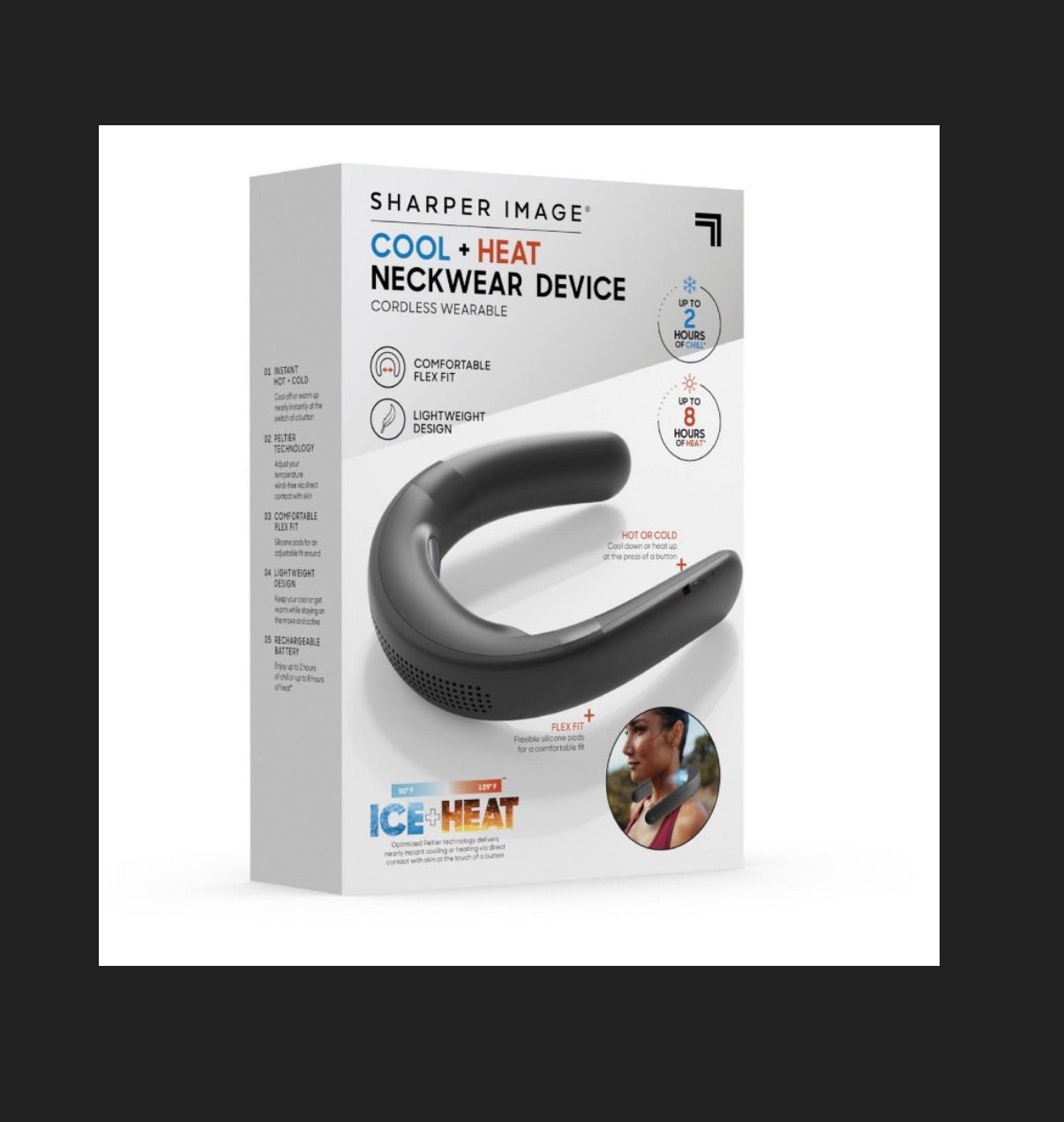 Sharper Image Cordless Cool and Heat Neckwear Device (Black) (New in Box)
