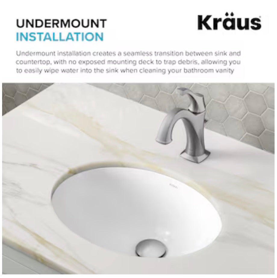 Kraus Elavo Ceramic 16.75 Inch Undermount Oval Traditional Bathroom Sink (White)