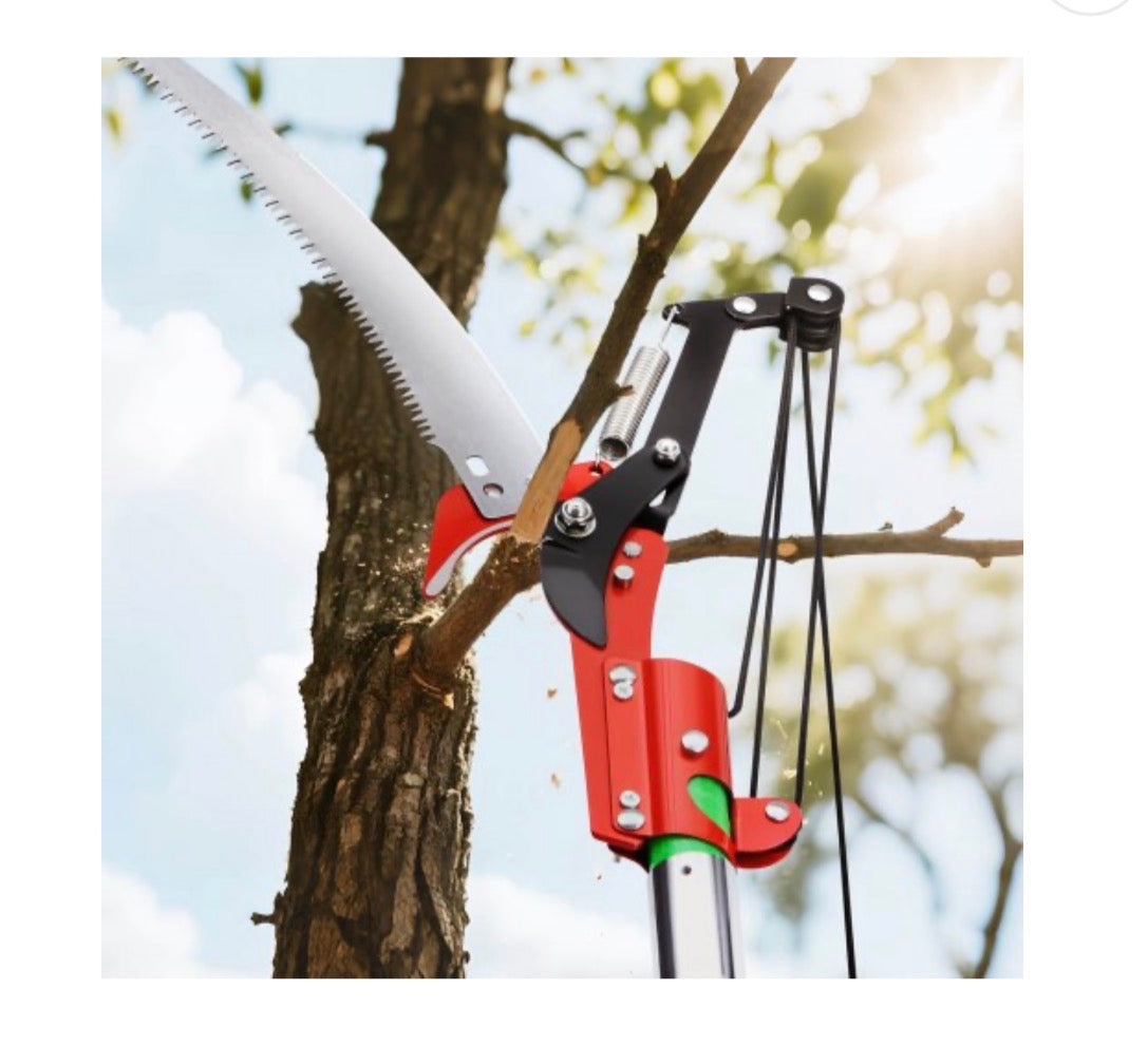 Vevor Manuel Pole Saw 3.27-27 ft. Extendable Pole Tree Pruner with Scissors, Sharp 65Mn Steel Blade Lightweight Fiberglass Handle Pole