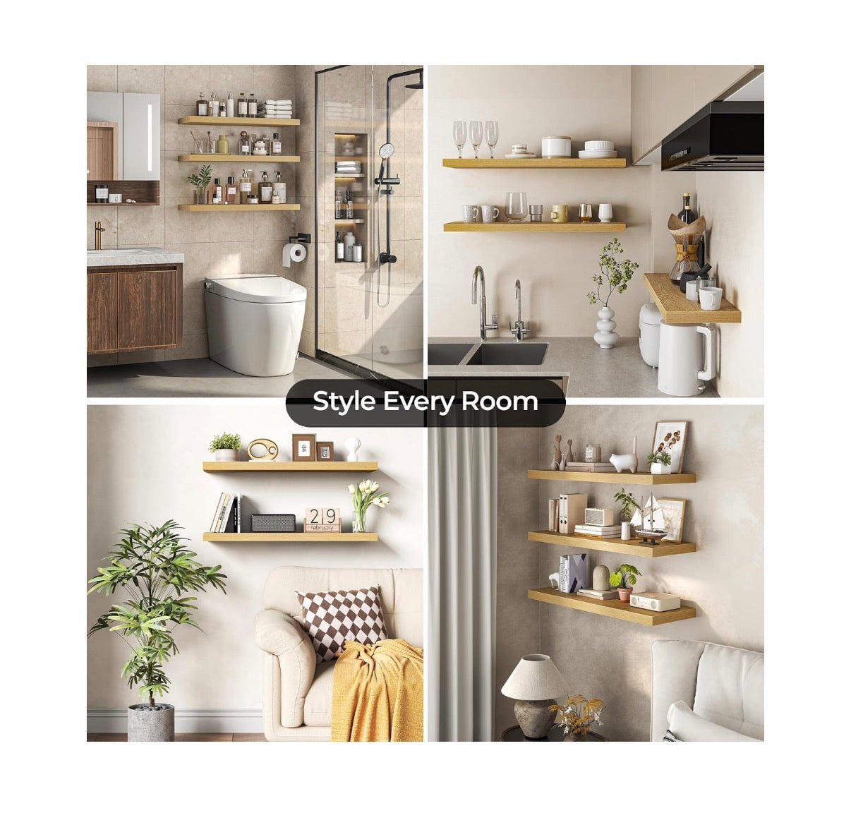 Floating Shelves for Wall24 Inch Set of 3, Farmhouse Floating Shelves with Invisible Heavy Duty Bracket, 10-Inch-Deep Bathroom Shelves for Storage, Livingroom, Kitchen, Decor (Oak) (New in Box)