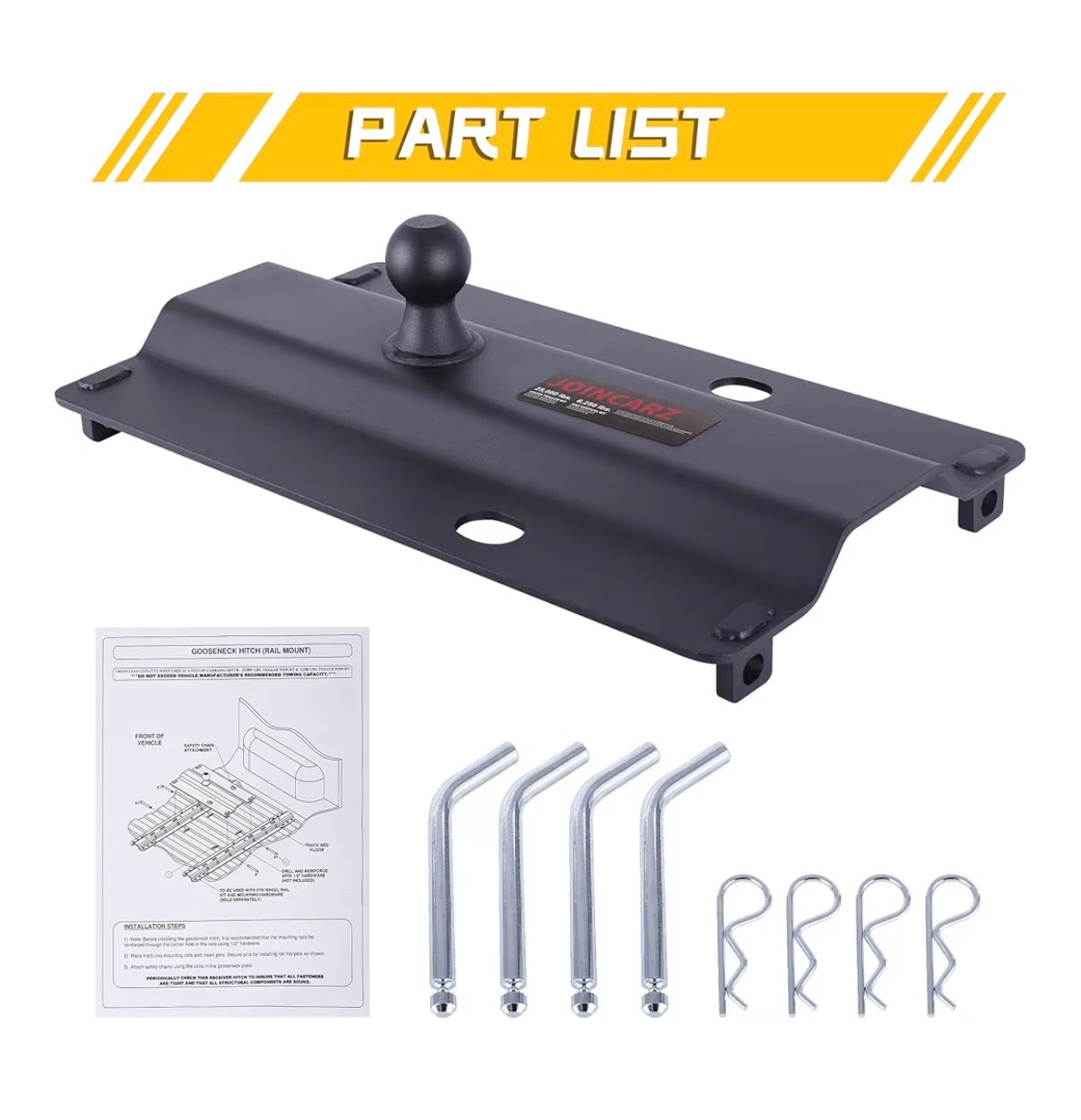 25000lbs Gooseneck Ball Plate Fit for 5th Wheel Rails, Gooseneck Adapter Hitch for Pickup Truck Bed Trailer Towing, 2-5/16 Inch Ball, Fits Industry Standard Rails, Carbide Black Powder Coat (New in Box)