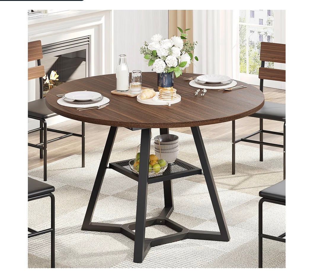 Knoworld 43 Inch Round Dining Table for 4, Kitchen Tables Dining Room Circle Dinner Table with Pedestal Metal Frame, Space Saving Wood Industrial Kitchen & Dining Room Table 43 Inches (Brown) (New in Box)