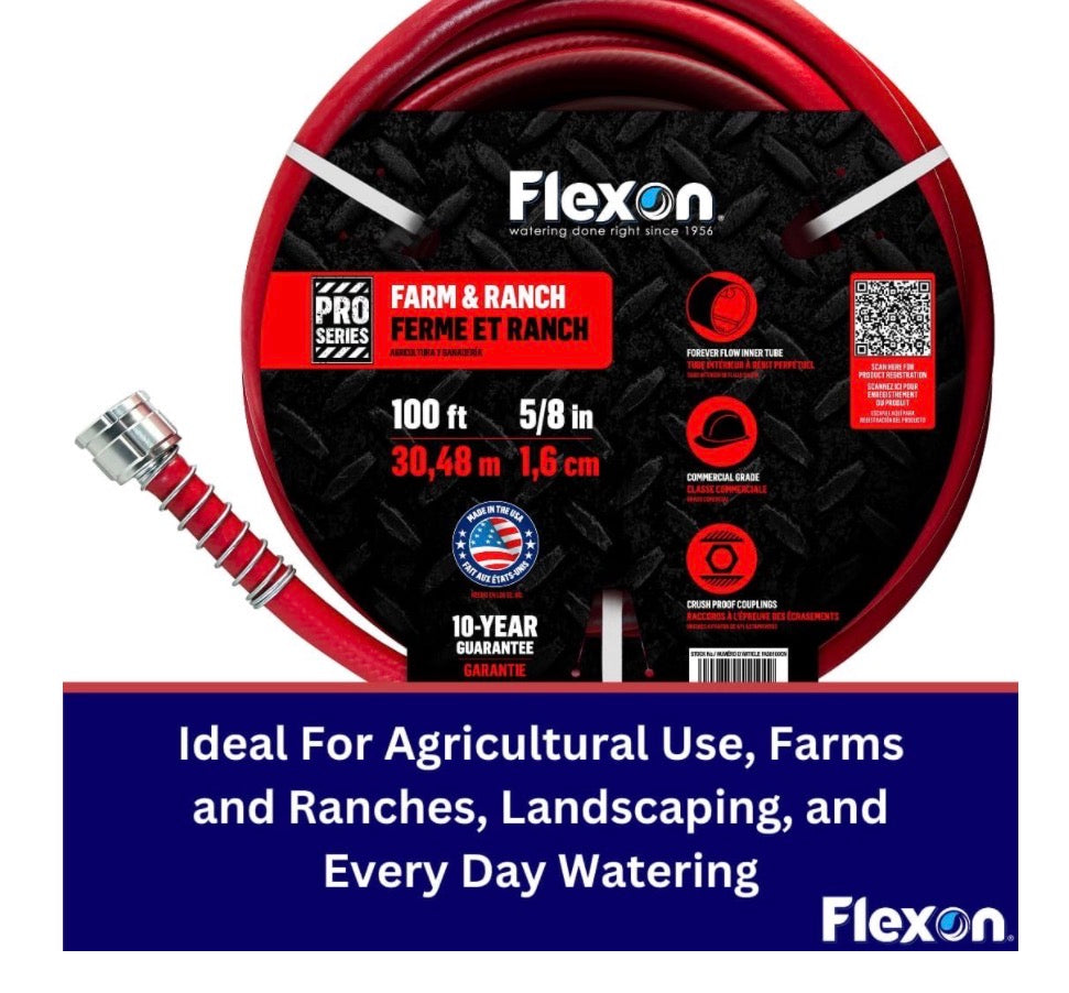 Flexon Farm and Ranch Garden Hose 100 Ft. Red- (New)