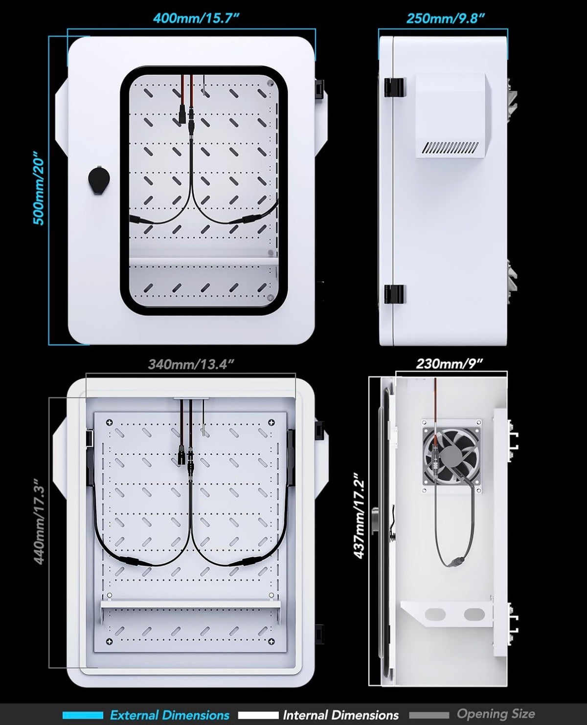 Outdoor Electrical Box with Clear Window and Thermostat and Fan, Precise Temperature Control 0.1 Degree, IP65Water Resistant Rating, Galvanized Steel, Aluminum Rear Beam 19.7 Inch X 17.7 Inch X 7.9 Inch (New in Box)