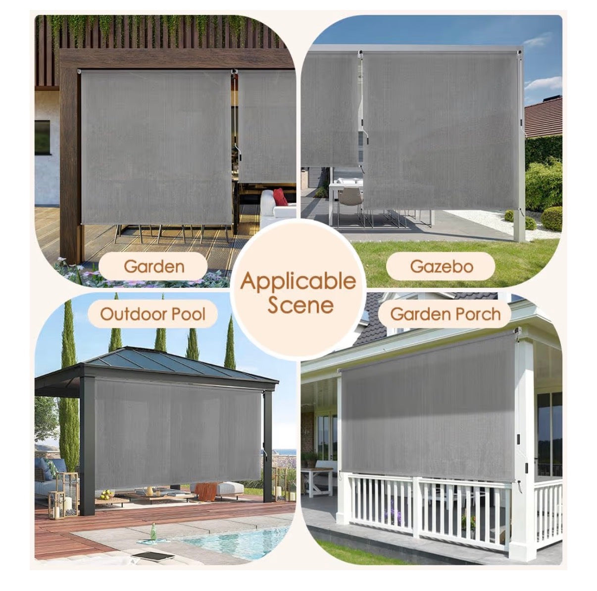 LUCKUP Outdoor Sunshade Roller Shades 5 ft Wide X 6 ft Height Roll Up Exterior Patio Shade Blinds Privacy Screen with 90 Percent UV Protection Shade for Cloth for Pergola Porch Gazebo Balcony (Grey) (New in Box)