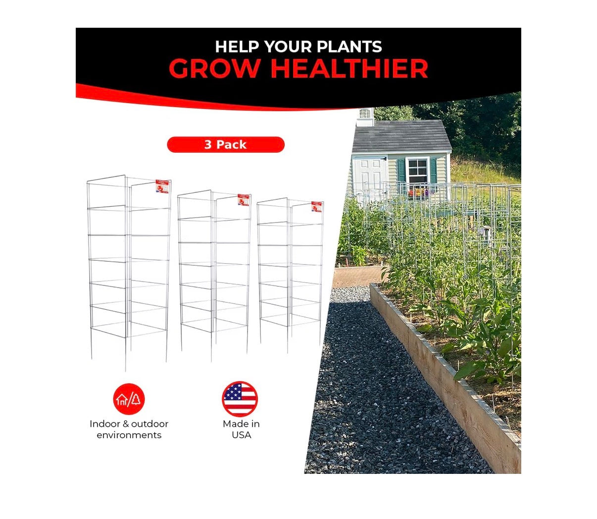 Cedar Ridge Square Foldable Tomato Cages Made in USA Heavy Duty Plant Support for Vegetable Garden, Vegetable, and Flowers-Stakes and Trellis for Climbing plants 13 Inch X 56 Inch (New)