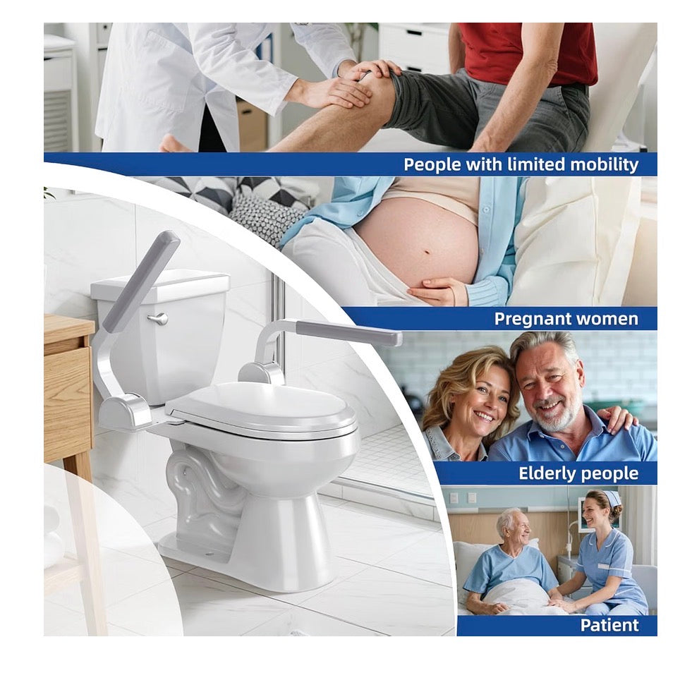Zeagus Adjustable Toilet Safety Rails 500 lb Toilet Safety Frame Grab Bar 60 Degrees Adjustable & Space Saving Toilet Assist Arms for Seniors, Disabled, Elderly, Mobility-Impaired (New in Box)