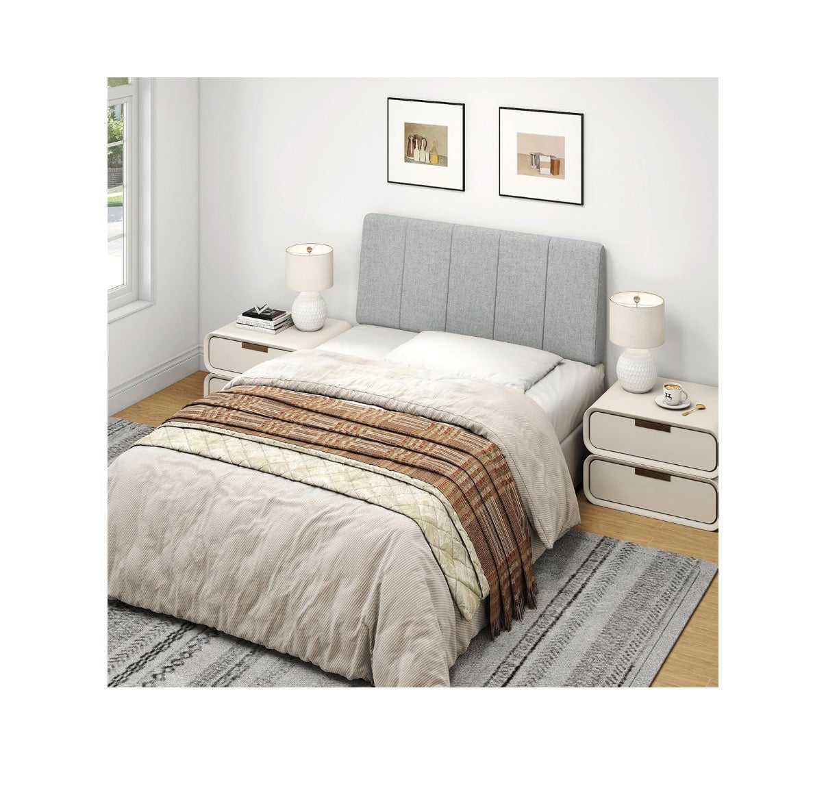 Twin Size Headboard, Upholstered Headboard Twin Size Linen Fabric Modern Style Headboards Extra Thick (Light Gray) (New in Box)