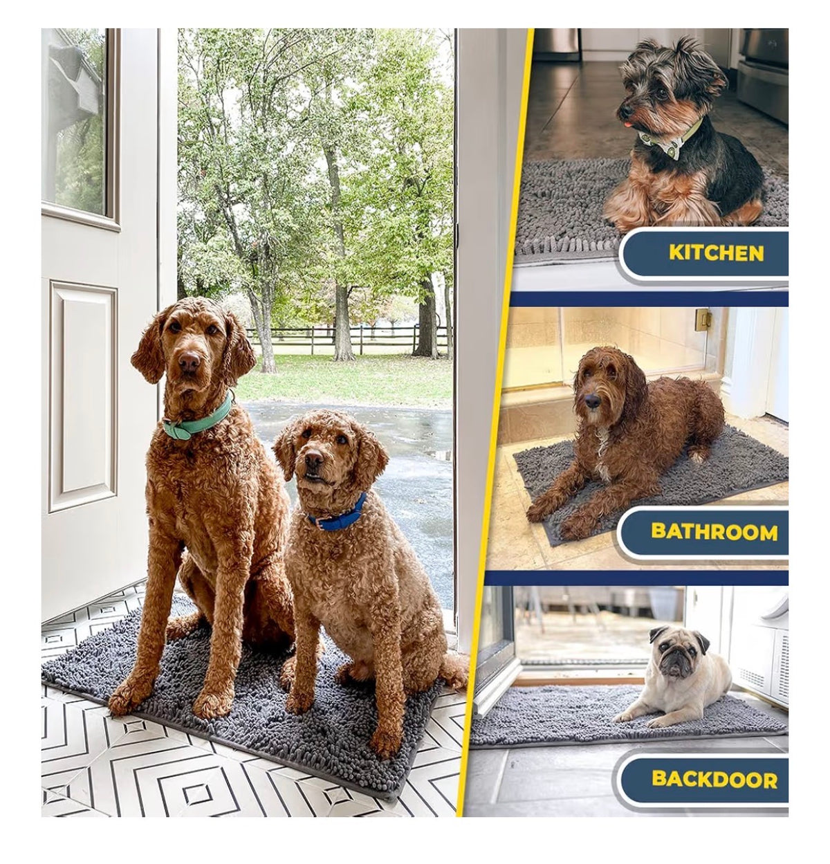 Muddy Mat Super Water Absorbent Door Mat Indoor Microfiber Quick Dry Chenille Entry Rug, Slip Resistant Machine Washable 30 Inch X 19 Inch (Gray)