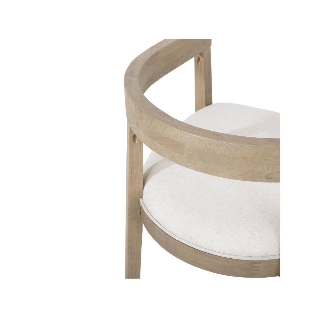 Cinnabar Beige Fabric Upholstered Chair Light Ash Finish Solid Wood Frame Dining Armchair with Curved Back (Set of 2) (Use; Good Condition)