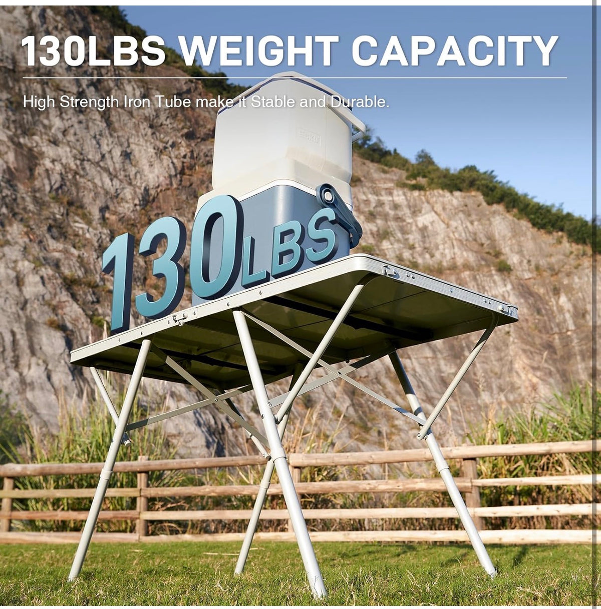 Ever Advanced Large Camping Table for 4-6 Person, Portable Folding Aluminum Table with Carrying Handle, Suitable for BBQ, Picnic, Camping and Indoor Use, Support up to 130lbs Silver (New in Box)