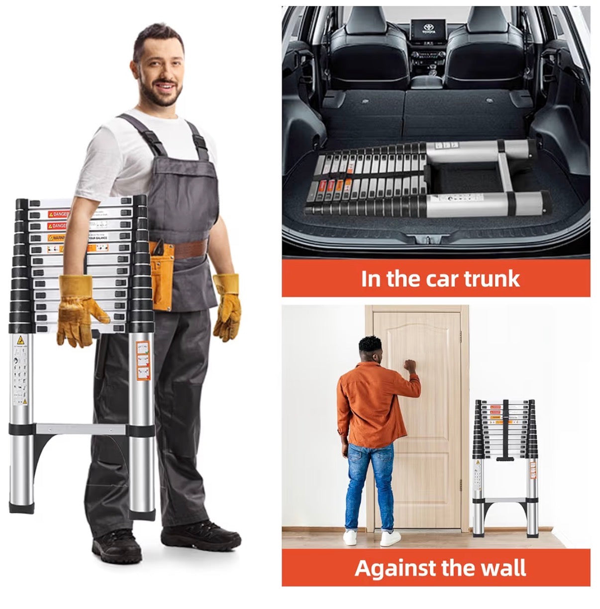 16.5 ft Telescoping Ladder, Lightweight Extension Ladder with 2 Triangle Stabilizers & 2 Hooks, Dual Locking Mechanism Design Collapsible Telescopic Ladder for Home, Outdoor, RVs (New in Box)
