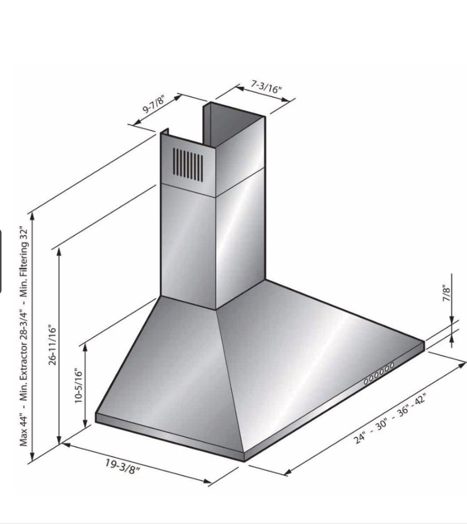 36" Stainless Wall Mount Chimney Range Hood