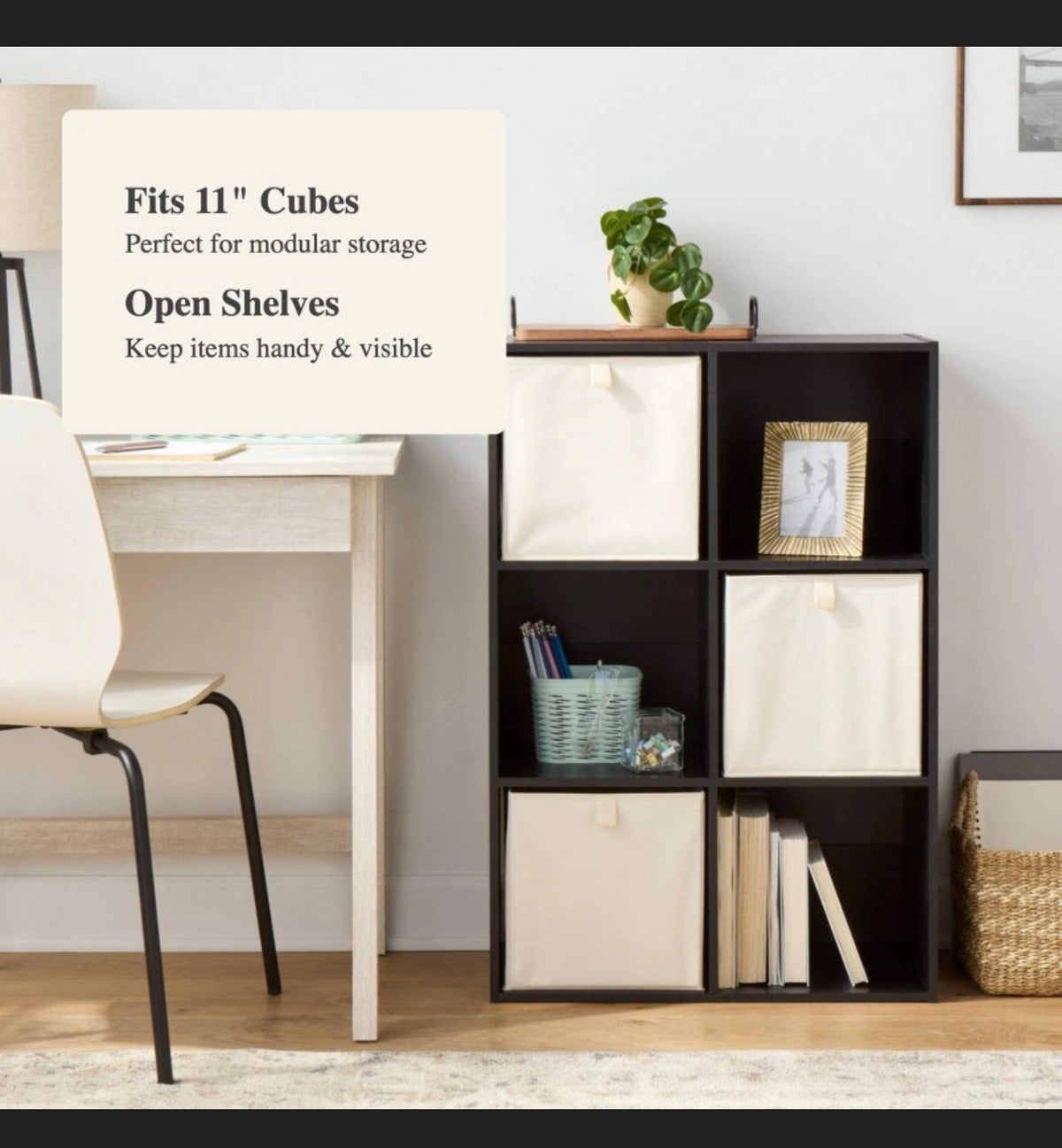 11 Inch 6 Cube Organizer (Black) (New in Box)