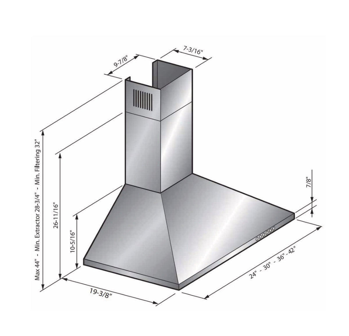 Wall Mount Chimney Range Hood Stainless Steel 36 Inch (New in Box)