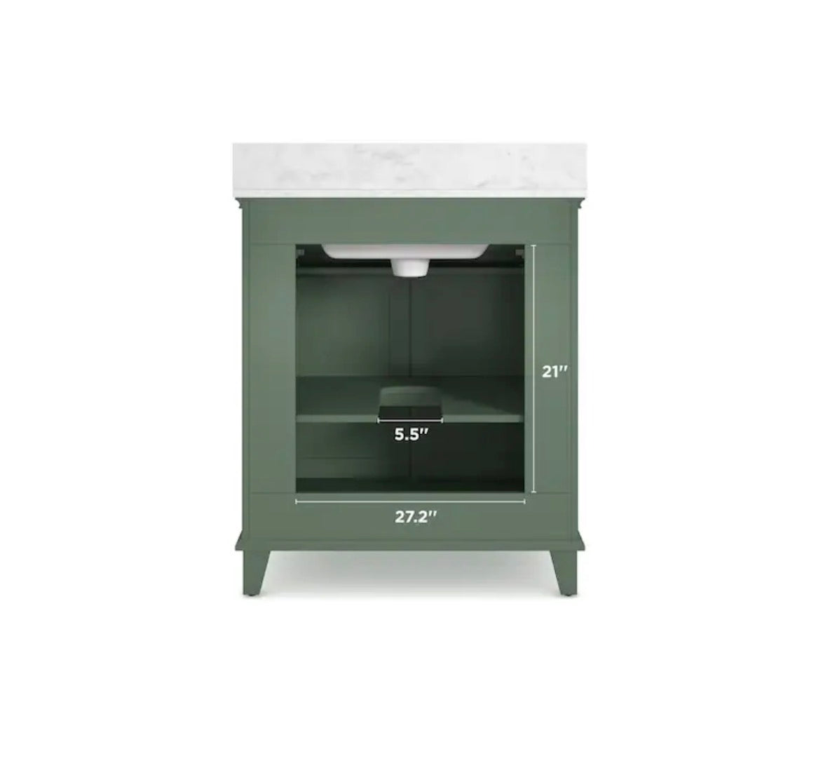 Lambert 30 Inch Basil Green Undermount Single Sink Bathroom Vanity with White Engineered Stone Top (New)