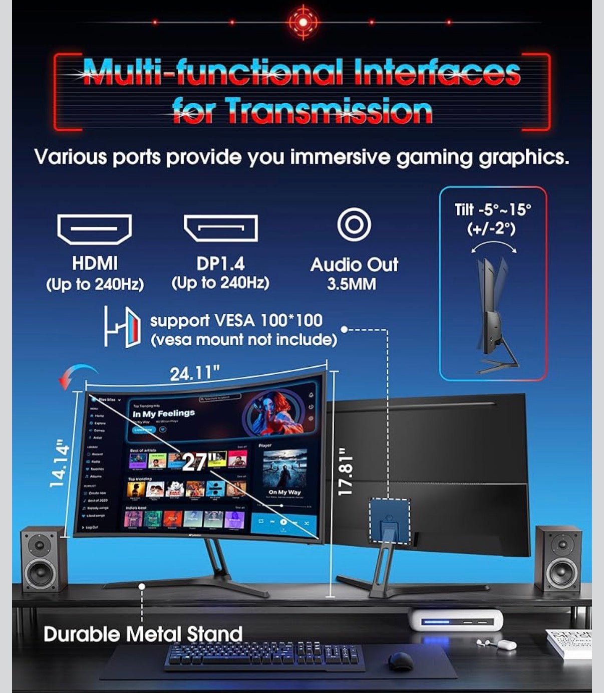 SANSUI 27" Curved 240Hz Gaming Monitor