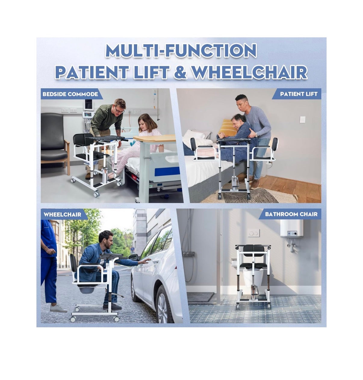 Drexo Patient lift Transfer Chair, 5 in 1 Patient Lift Chair with 180 Degree Split Seat, Height Adjustable Patient Transer Chair with 4 Casters for Home, Seniors, Elderly Load 450 lbs (Non-Fold)