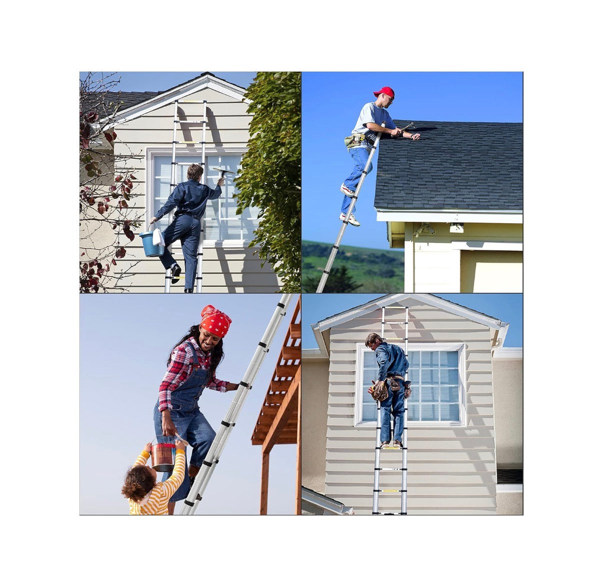 Telescoping Ladders, EN131 Standards Aluminum Extension Ladder Multi-Purpose Collapsible Ladder for RV or Outdoor Work 12.5Ft./3.8M (New in Box)