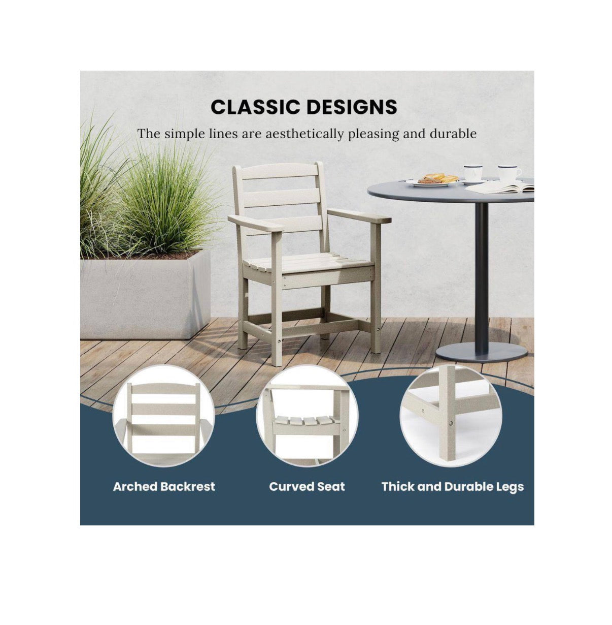 Shoreside All Weather Plastic Outdoor Patio Dining Armchair (Sand Color) (new in Box)