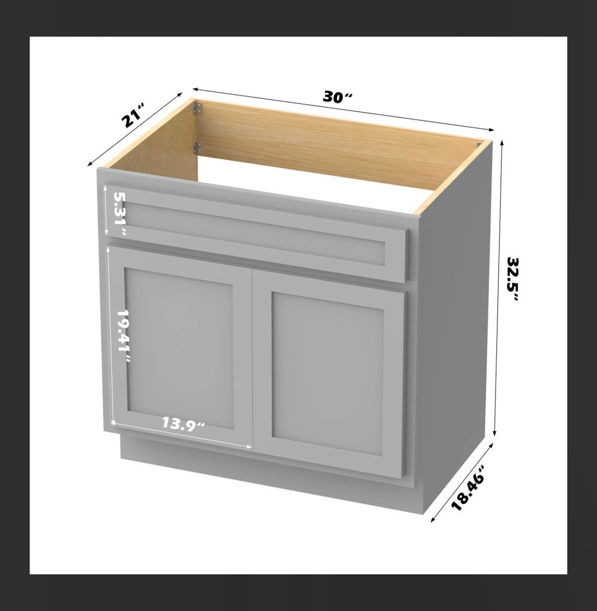 30 Inch X 21 Inch X 32.5 Inch Two Door Vanity Cabinet Without Sink (Gray)(New in Box)