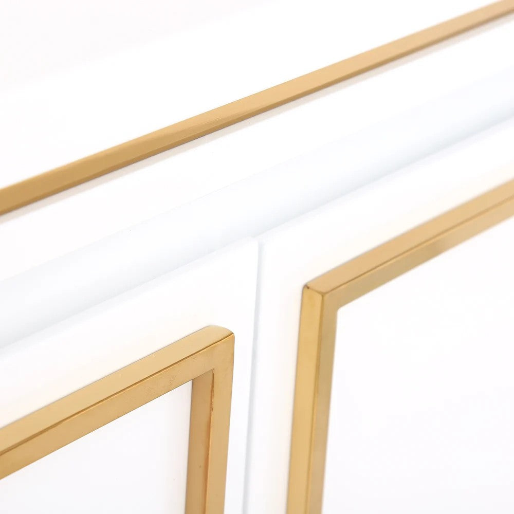 White Wood Sideboard Buffet Cabinet with Storage 3 Doors Gold Base