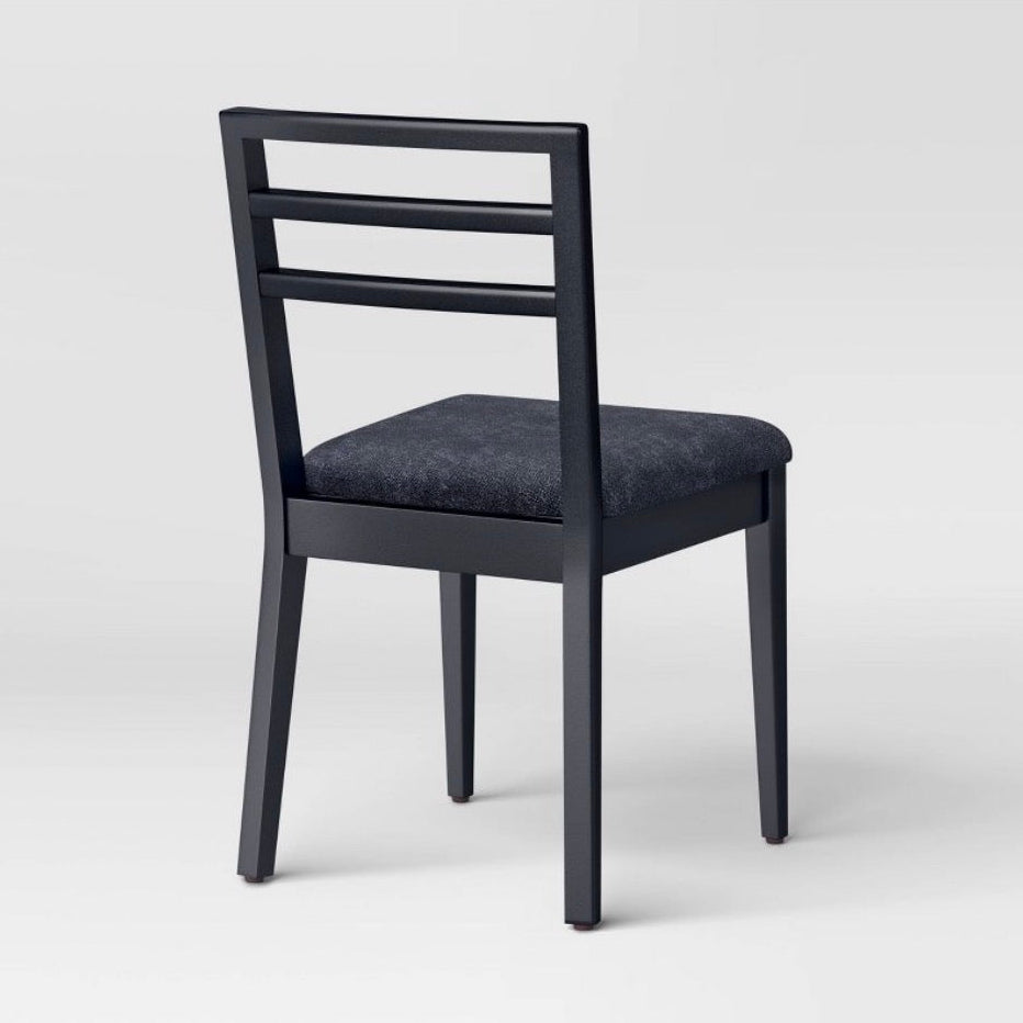 Set of 2-Ladder Back Dining Chairs with Padded Seat (Black) (New in Box)