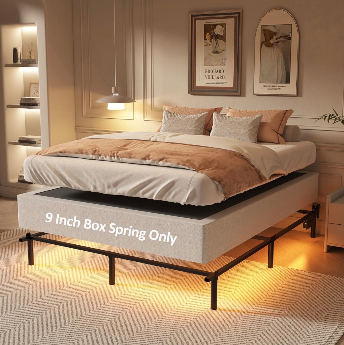 Queen Size Box Spring, 9 Inch Height Profile Box Springs with Washable Cover, Heavy Duty Metal Mattress Foundation Easy Assembly Noise Free (New in Box)